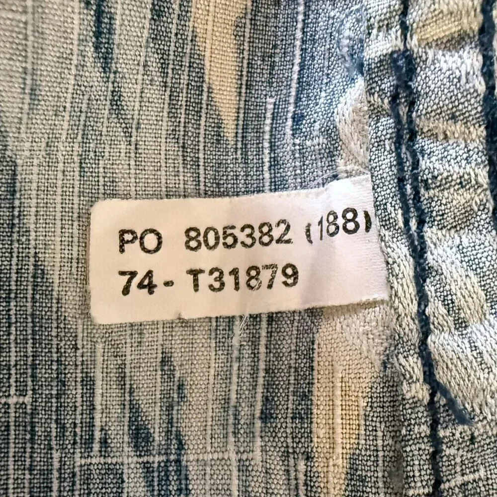 Tommy Bahama Bamboo Print Silk Camp Shirt Blue Mens Large S/S Hawaiian Button-Up